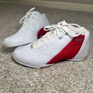 Reebok Velocity Mens Basketball Shoes White Red Leather Mid Top Sneakers Y2K